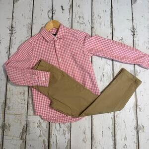 Children’s place boys spring Easter outfit khaki pants pink Gingham shirt sz7